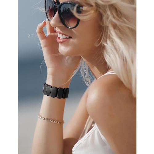 Resin Stretchy Watch Bands 20mm Women Compatible with Samsung Galaxy Watch 7/6/5/4/FE/Active2 40mm 44mm/6 Classic 43mm 47mm/5 Pro 45mm/4 Classic 46mm 42mm Tortoise Bracelet Elastic Strap