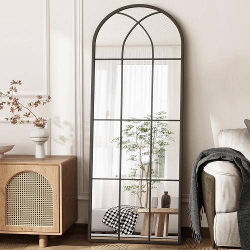Arched Full Length Mirror 56x22, Black Windowpane Arched-Top Mirror, Metal Wall Mounted or Leaning Mirrors for Bedroom, Living Room, Entryway ‼️this is more of a wall hanging mirror it is not as long as pictured‼️