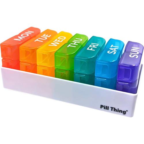 6 Times a Day, 7 Day Large Weekly Pill Organizer with Holder Tray, Vitamin, Medicine Box, Multicolor (6X a Day - 1 Pack)