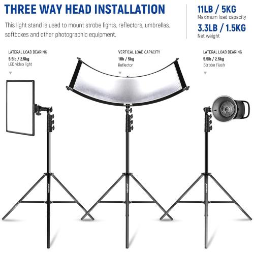 NEEWER 9.8ft/3m Air Cushioned Light Stand, Heavy Duty Metal Photography Tripod Stand with 1/4 to 3/8 Reversible Spigot, 3 Way Mounting Interface & Metal Locking Knobs, Max Load 5.5lb/2.5kg