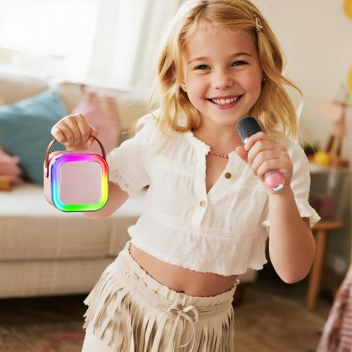 Kinglucky Mini Karaoke Machine for Kids, Top Birthday Gift Pick for Girls Ages 3, 4, 5, 6, 7, 8, 9, 10, 11, 12 Years Old, Kids' Personal Video Players Accessories with 2 Mics Valentines Day Gifts Pink