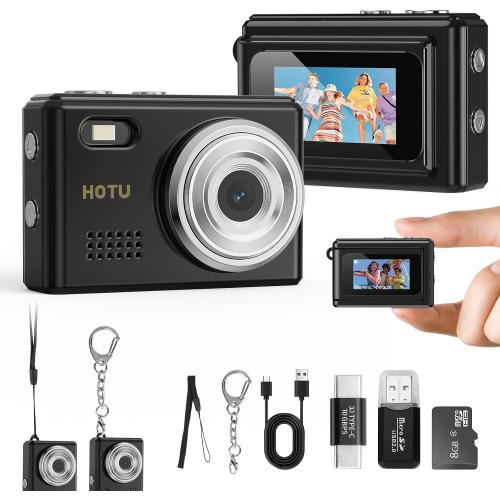HOTU Mini Keychain Digital Camera, Y2K Pocket-Size Mini Camera, 2MP 1080P Small Camera with 8GB Card, Video Recorder with Long Battery Life for Travel, Party and Vlog (Black)
