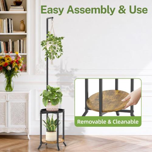 iDavosic.ly Hanging Plant Stand Indoor, 2 Tier, 60 In Tall, Black & Brown