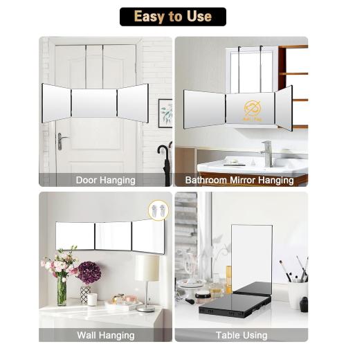 JUSRON 360 Viewing Angle Self Hair Cutting Mirror, Clear Anti-Fog HD Glass (Black Without LED Without Accessories)