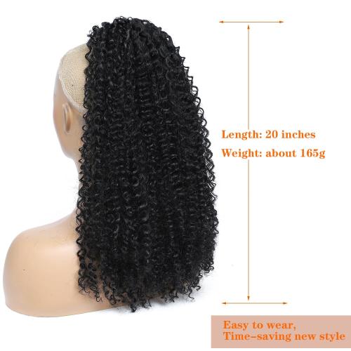 Drawstring Ponytail Afro Kinky Curly Ponytail Extension for Women 20” Synthetic Heat Resistant Protective Style Hair Pieces (Black)