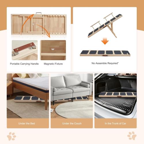 Wooden Dog Ramp for High Bed, 47.2 Long Non-Slip Dog Ramp for Couch, 6 Adjustable Heights from 15.7 to 28 with Side Rails Anti-Slip Traction Mat for Small Medium Large Dogs(Up to 160 Lbs)