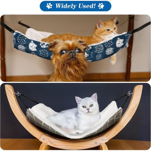 2 Pieces Reversible Cat Hanging Hammock Soft Breathable Pet Cage Hammock with Adjustable Straps and Metal Hooks Double Sided Hanging Bed for Small Dogs Rabbits(Cat and Plaid,L)