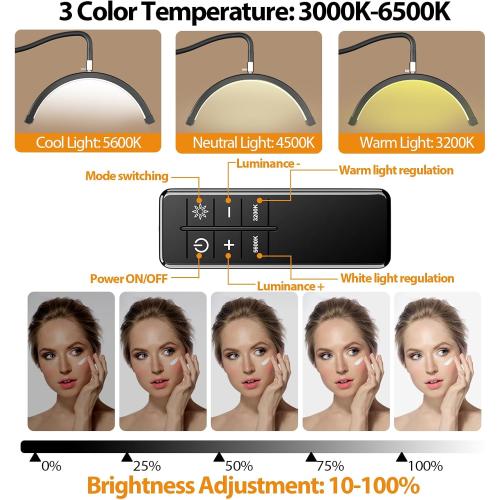 Half Moon Lash Light for Lash Tech, 3-in-1 Professional Esthetician Light with UV Lash Lamp & Phone Holder, Adjustable Height&Brightness for Tattoo,Nail Art,Skincare,Salon,Spa (Black)