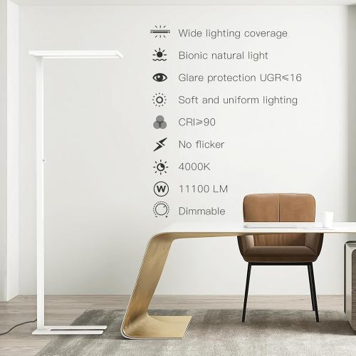 STERREN 76 Led Floor Lamp, 105W White Modern Free-Standing Lamp,11100LM Dimmable Eye-Care Tall Reading Lamp for Reading Study Room,Office,Meeting Room,4000K Natural Daylight