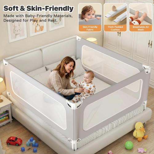 3 Piece King Size Bed Rail for Toddlers, Upgraded Height Adjustable Baby Bed Rail Guard, Thickened Child Safety Bed Rails for King Size Beds