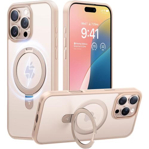 TORRAS Desert Titanium for iPhone 16 Pro Max Case, [Military Grade Drop Tested][Fit for MagSafe] [Built-in Stand] Translucent Slim Soft Edge Case for iPhone 16 Pro Max 6.9 2024, Rose Gold