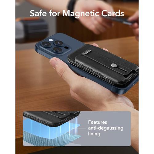 ESR for MagSafe Wallet Stand w Grip, RFID Blocking w MagSafe Ring, 5 Card Holder for Phone Case, Magnetic Wallet for iPhone 17/16/15/14/13/12(Not for Mini), Selected Samsung, Adjustable Stand, Black