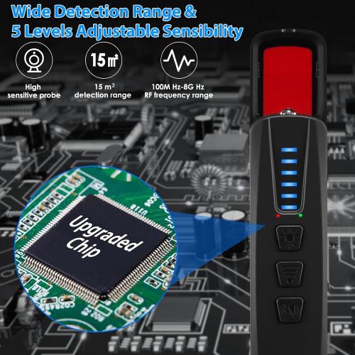 Hidden Camera Detectors,Bug Detector Anti Spy Camera Finder, GPS Tracker Detector RF Wireless Scanner Rechargeable, 5 Levels Sensitivity 4 Modes for Hotel,Travel,(Black) (Black)
