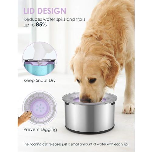 1Gallon Large Dog Water Bowl No Spill, [Anti Digging Lid & Rubber Bottom] Spill Proof Dog Bowl, Anti Splash Mess Dripless Slow Drinking Stainless Steel Water for Sloppy Messy Drinkers Car
