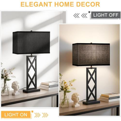 Black Lamp Shades Set of 2, Large Rectangle Lampshades Replacement, 16L x 8W x 10H, Fabric Lamp Shade for Table Lamps Floor Lamps, Spider, Harp Holders Included, Easy Assembly Required