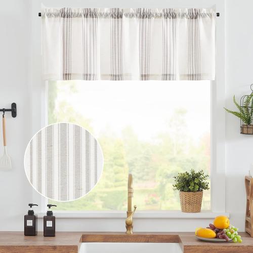 jinchan Striped Linen Valance Curtain 16 Inch Vertical Striped Valance for Kitchen Bathroom Light Filtering Rod Pocket Cottagecore Farmhouse Semi Sheer Short Window Curtain 1 Panel Grey