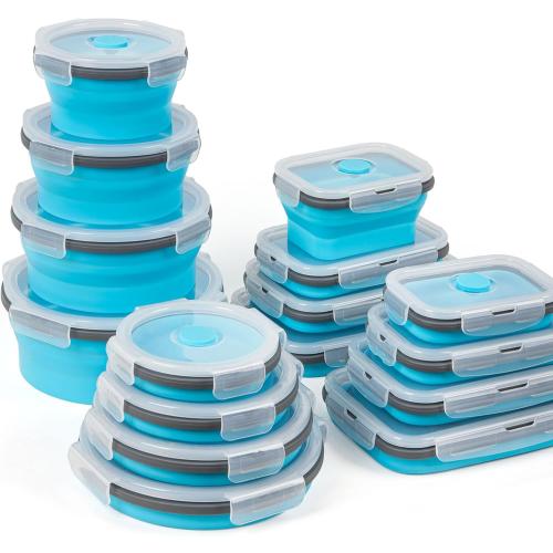 Collapsible Silicone Food Storage Containers Set with Lid & Air Vent, Foldable Lunch Containers, 10 Pack (6 Rectangular   4Round Bowls), BPA-Free, Space-Saving