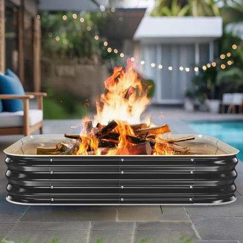 Fire Pit Ring,48in Large Heavy Duty Square Firepit for Outside,11'' Tall Galvanized Steel Bonfire Pits,Wood Burning Outdoor Fireplaces,Portable for Backyard,Camping,Patio,Beach