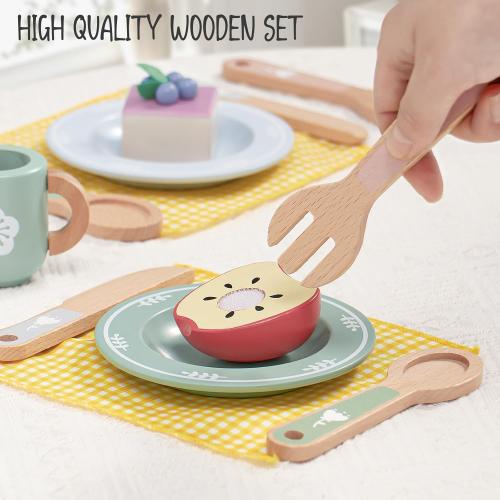 Toyssa Wooden Play Kitchen Accessories Montessori Toys for Toddlers 3-5, Play Dishes for Kids Kitchen with Realistic Dishes & Plates & Tableware, Christmas Birthday Gifts for 3 4 5 6 Years Girls Boys