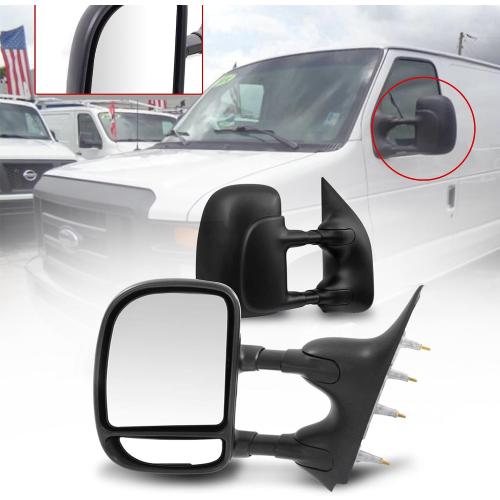 2pcs PartsFlow Manual Tow Telescopic Side Mirrors For 2002-2016 Ford E-350 Super Duty/E-150/E-250/Econoline Van/Econoline/E-150 Club Wagon/E-350 Club Wagon