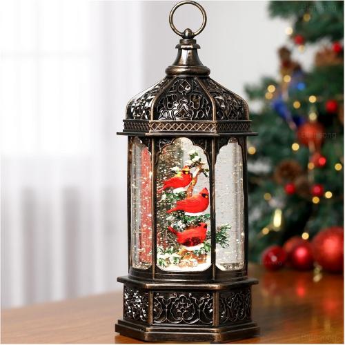 Cardinal Snow Globe Christmas Decorations Gifts Auto Snowfall Glitter Music Collection Cardinal Decor with 6H Timer USB/Battery Powered 12.5 inch