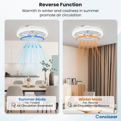 Conciseer Low Profile Ceiling Fan with Lights, 20 Inch Ceiling Fan with Light and Remote for Bedroom Living Room, 36W 3CCT Dimmable, 7 Blades 6 Speed Reversible Quiet DC Motor, LED 36W, White