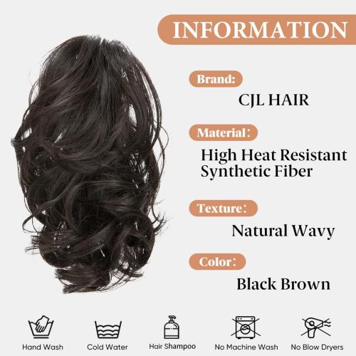CJL HAIR Claw Clip Short Ponytail Hair Extensions DIY Bendable Metals Messy Bun Hair Piece for Wonen Wavy Curly Synthetic Fake Hairpieces Black Brown