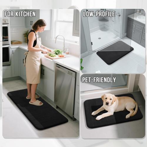 Memory Foam Bath Mat, Super Soft Absorbent Bathroom Rug Non Slip, Quick Dry, Machine Washable Floor Carpet for Tub Shower, Home Decor Accessories, 24x17, Black