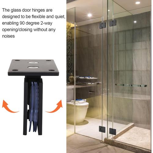 2Pack Glass Shower Door Hinges, 90 Degree Shower Hinges Replacement Parts with Mounting Hardware, Stainless Steel Bathroom Gate Clamp for 3/8” to 1/2”Glass, Black