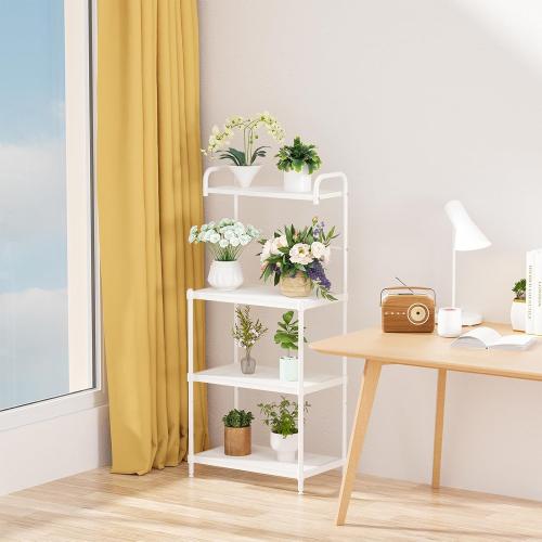 4-Tier Microwave Oven Stand, Kitchen Storage Rack with Mesh Wire Metal Shelves, Free Standing Shelving Utility Unit,Bakers Rack for Kitchen with Storage,Microwave Cart Storage Rack (White)