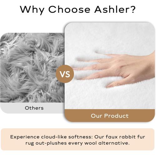 Ashler Faux Fur Rug, Ultra Soft Faux Rabbit Fur, White Area Rugs, 5 x 7 Feet Rectangle, Machine Washable Nursery Decor Throw Rugs for Bedroom, Kids Room, Living Room