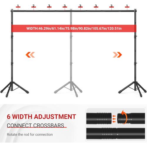 Color Black JSungo Backdrop Stand, Adjustable 10x7.5 FT Background Stand Backdrop for Parties, Photo Video Studio, Portable Photography Backdrop Stand with Carrying Bag, 6 Backdrop Clamps, and 2 Stand Bags