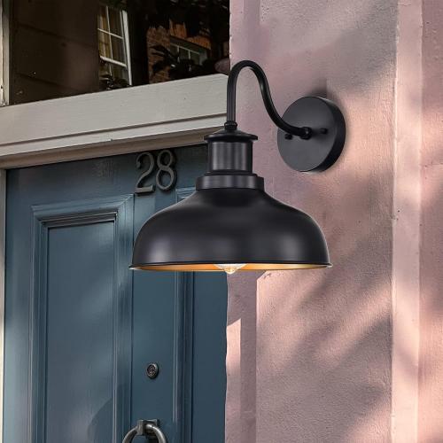 Outdoor Gooseneck Barn Light Outdoor Wall Sconce Farmhouse Rustic Exterior Wall Mount Lights Vintage Outside Lighting Fixture Industrial Black Lantern for Porch Entryway Garage,1 Pack, RZ007 BK