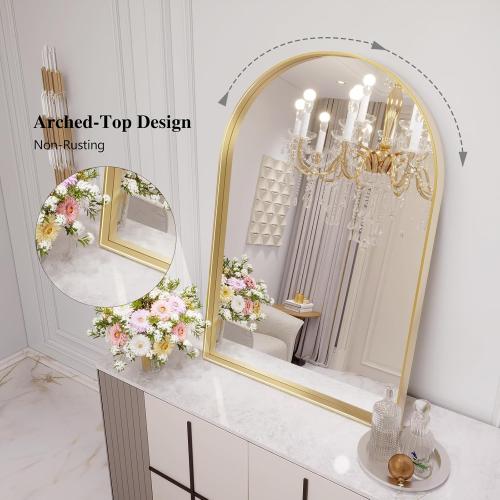 Arch Mirror, 24 x 32 Inch Gold Arch Mirror for Bathroom, Arched Wall Mirror, Aluminum Alloy Frame Gold Bathroom Vanity Mirror for Living Room Bedroom Entryway Mantel Hallways Decor
