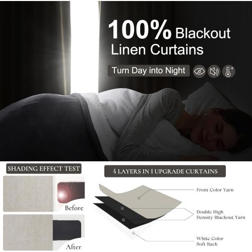 Curtains 70 Inch Length Wide Pleated Blackout Curtain for Sliding Glass Door/Living Room, Farmhouse Natural Linen Thick Boho Bedroom Heavy Insulated Large Window Drapes (70 Wx90 Lx2Panels)