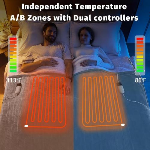 Grey 84x90 Heated Electric Blanket Queen Size - 84 x 90 Heating Blanket with Dual Control, 10 Heating Levels & 8 Hours Auto Off, Soft Warm Flannel Gift Blanket with Over-Heat Protection, ETL & FCC Certified
