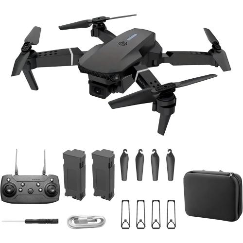 E88 Drone With Dual Camera, Mobile App Control, Indoor Flying Toy RC Plane With Video Function - Ideal Gift For Beginners, Christmas Halloween Thanksgiving Birthday Gift (Black Dual Batteries)
