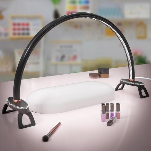 Half Moon Light for Nail Desk, Black Nail Tech Desk Lamp with Stepless Dimming, 3 Color Temperature, for Manicure, Tattoos, Eyebrows, Beauty