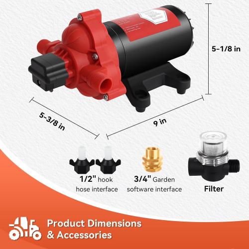 12V Sprayer Pump, 4.4gpm-10amp-60psi, Chemical and Corrosion Resistant, Compatible with Roundup, Diaphragm Pump with Pressure Switch and Self-Priming for Agricultural Spraying, Rv, Boats, Etc