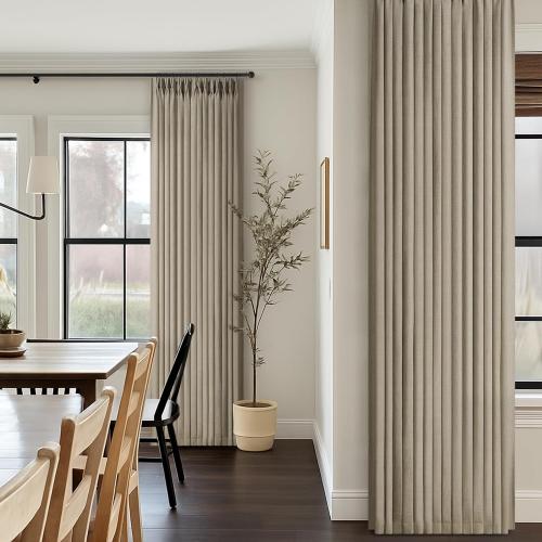 Taupe Pinch Pleated Linen Semi Sheer Curtains 96 Inches Long 2 Panels for Living Room Bedroom Rustic Country Thick Linen Textured Farmhouse Pinch Pleat Curtain Drapes with Hooks Rings 96 Inch Length