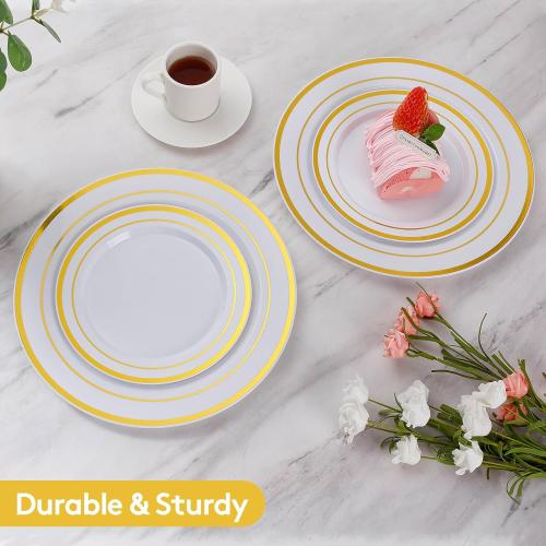 Goodluck 200PCS Gold Plastic Plates, Heavy Duty Disposable Gold Plates