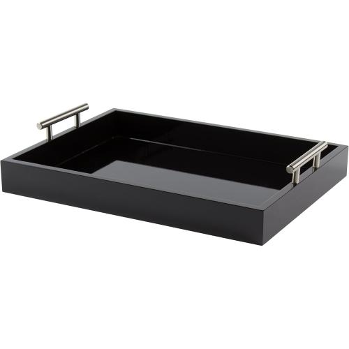 Kate and Laurel Lipton Decorative Tray with Polished Metal Handles, Black and Silver