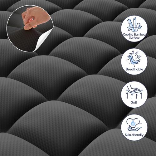 Black Twin Size ELEMUSE Dual Layer 3 Inch Memory Foam Mattress Topper Twin, 2 Inch Cooling Gel Memory Foam Plus 1 Inch Down Alternative Pillowtop Mattress Pad with Cooling Cover, Soft Comfort Support, Black