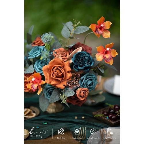 Ling's moment Artificial Flowers Wedding Rustic Teal Fall Combo for DIY Wedding Centerpieces Bouquets Combo Decorations