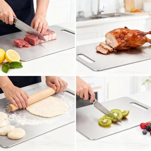 Stainless Steel Cutting Board with Lip 304 Metal Chopping Board for Kitchen (One Size, Oblong)