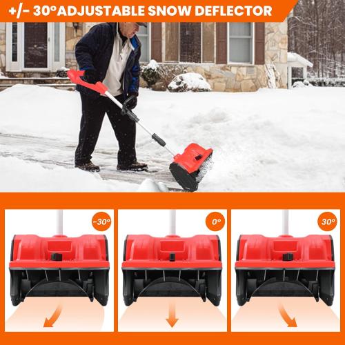 Cordless Snow Shovel 13, 48V 600W, 2×4.0Ah Batteries & Quick Charger, 12 Width 8 Depth, 25FT Throw Electric Snow Blower with Directional Plate & Adjustable Handle for Driveways & Sidewalks(Red)