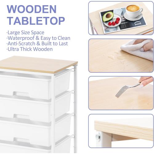 Utility Cart with 4 Drawers, Multipurpose Rolling Storage Cart with 4 Drawers and 2 Lockable Wheels, 4-Tier Rolling Storage Cart Organizer for Home Office Dorm, Bright White