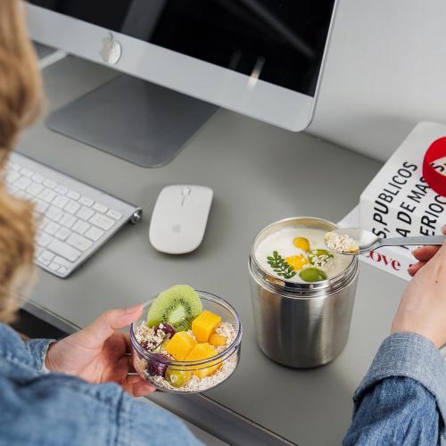 Bakpoco Stainless Steel Thermo for Hot Food for Kids Adults, 16.9oz Leakproof Insulated Food Jar with Detachable Snack Container (6.7oz) & Spoon, Wide Mouth Lunch Food Container for School, Office