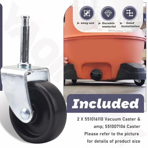 2 Pcs 551016110 Vacuum Caster & 551007106 Caster & Foot Compatible with Craftsman 2517608, 12512009, 12512008 Vacuum Wet/Dry Vac Casters Models, Inclusion Screw