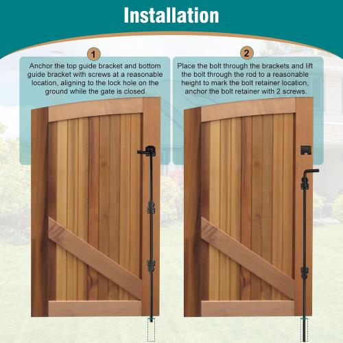 Size 36 Inch 2 pack Color Black Heavy Duty Gate Drop Rod for Gates,Gate Cane Bolt Drop Rod Hardware Ground Latch for Wooden Fences, 36 Cane Bolt Gate Drop Rod,Black Solid Steel(2 Pack for Gate Drop Rod)